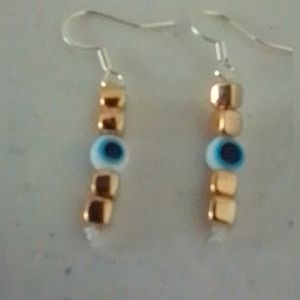 Golden Eye Earrings With White Evil Eye Handmade By mxsha beads